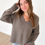Mocha V-Neck Knit Sweater