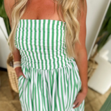 Striped Green Strapless Midi Dress