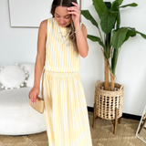 Yellow/Ivory Striped Smocked Midi Skirt