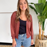 Lightweight V-Neck Button Cardigan-Brick