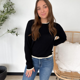 Black Knit Contrast Cream Hemlines Top
