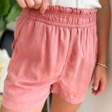 Dusty Coral Elastic Waistband Shorts