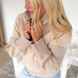 Beige 1/2 Zip Brushed Terry Pullover