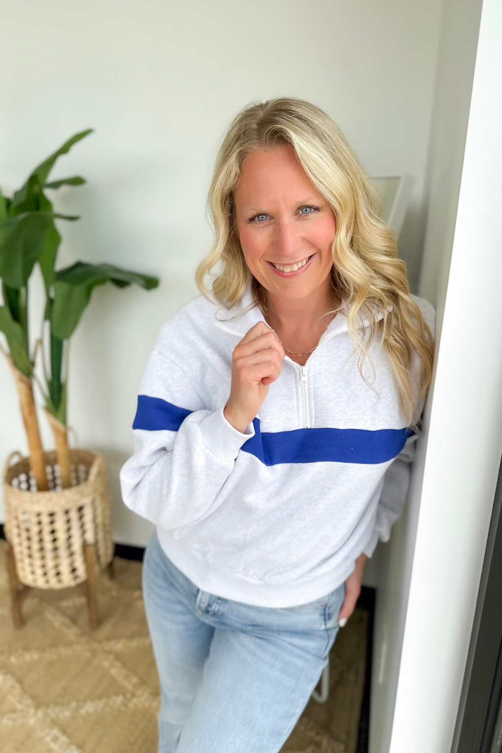 Heather Grey/Blue Relaxed 1/4 Zip Pullover