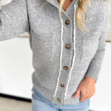 Mock Neck Sherpa Lined Button Cardigan (2 colors)