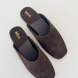 Espresso Suede Slip On Mules