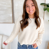 Ivory Striped Textured Knit Boxy Sweater