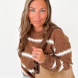 Rust Textured Cream Striped Sweater