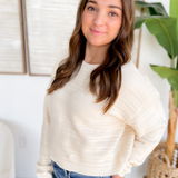 Ivory Striped Textured Knit Boxy Sweater