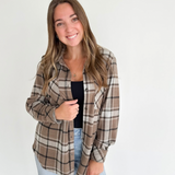 Brown & Grey Plaid Button Up Top
