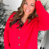 Red Brushed Button Front Cardigan