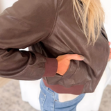 Classic Brown Leather Bomber Jacket