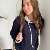 Navy Knit Sweater Top with Hoodie