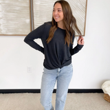 Blue/Grey Crewneck Long Sleeve Front Knit Top