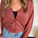Lightweight V-Neck Button Cardigan-Brick