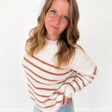 Oatmeal & Rust Ribbed Striped Knit Sweater