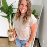 Tan Relaxed Short Sleeve Sweater Top