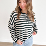 Forest Green/Ivory Striped Button Cardigan