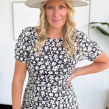 Navy/White Floral Short Sleeve Maxi Dress