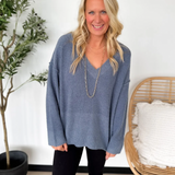 Relaxed Blue V-Neck Sweater
