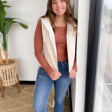 Cream Sweater Zip Up Puffer Vest