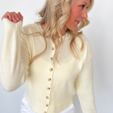 Yellow/Ivory Mini Striped Button Up Sweater