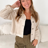 Bone Distressed Cropped Denim Jacket