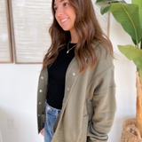 Olive Snap Button Oversized Hooded Cardigan