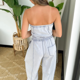 Cloud Denim Strapless Jumpsuit