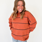 Orange Knit Navy Thin Striped Sweater