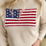 Beige Knit American Flag Sweater