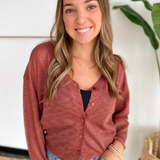 Lightweight V-Neck Button Cardigan-Brick