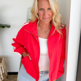 Red Contrast Stripe Zip Up Athletic Jacket