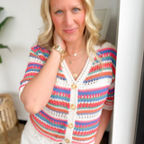 Multistriped Crochet Button Up Top