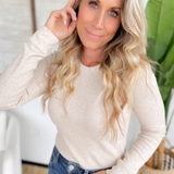 Oatmeal Waffle Knit Long Sleeve Top