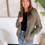 Olive Snap Button Oversized Hooded Cardigan