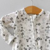 White/Grey Floral 2 Way Zip Ruffle Footie