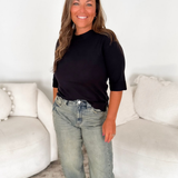 Black - 1/4 Sleeve Soft Knit Top