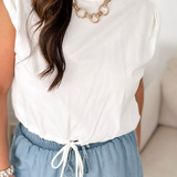 White Sleeveless Cuffed Tunnel Tie Top