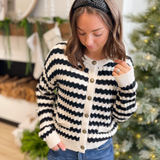 Penelope Striped Crewneck Button Cardigan