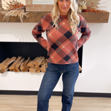 Rust Checkered Crew Neckline Pullover
