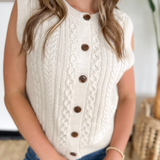 Natural Cable Knit Button Sweater Vest