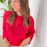 Allie Red Long Sleeve Knit Top