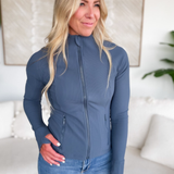 Morgan Ribbed Blue Zip Up Active Jacket