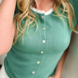 Green Knit White Trim Short Sleeve Top