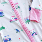 Vintage Golf Carts Pink Romper