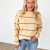 Yellow Knit Navy Thin Striped Sweater