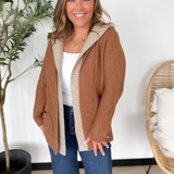 Double Layer Knit Hooded Tan Cardigan