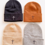 Embroidered Cross Knit Beanie