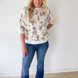 Western Print Short Sleeve Top